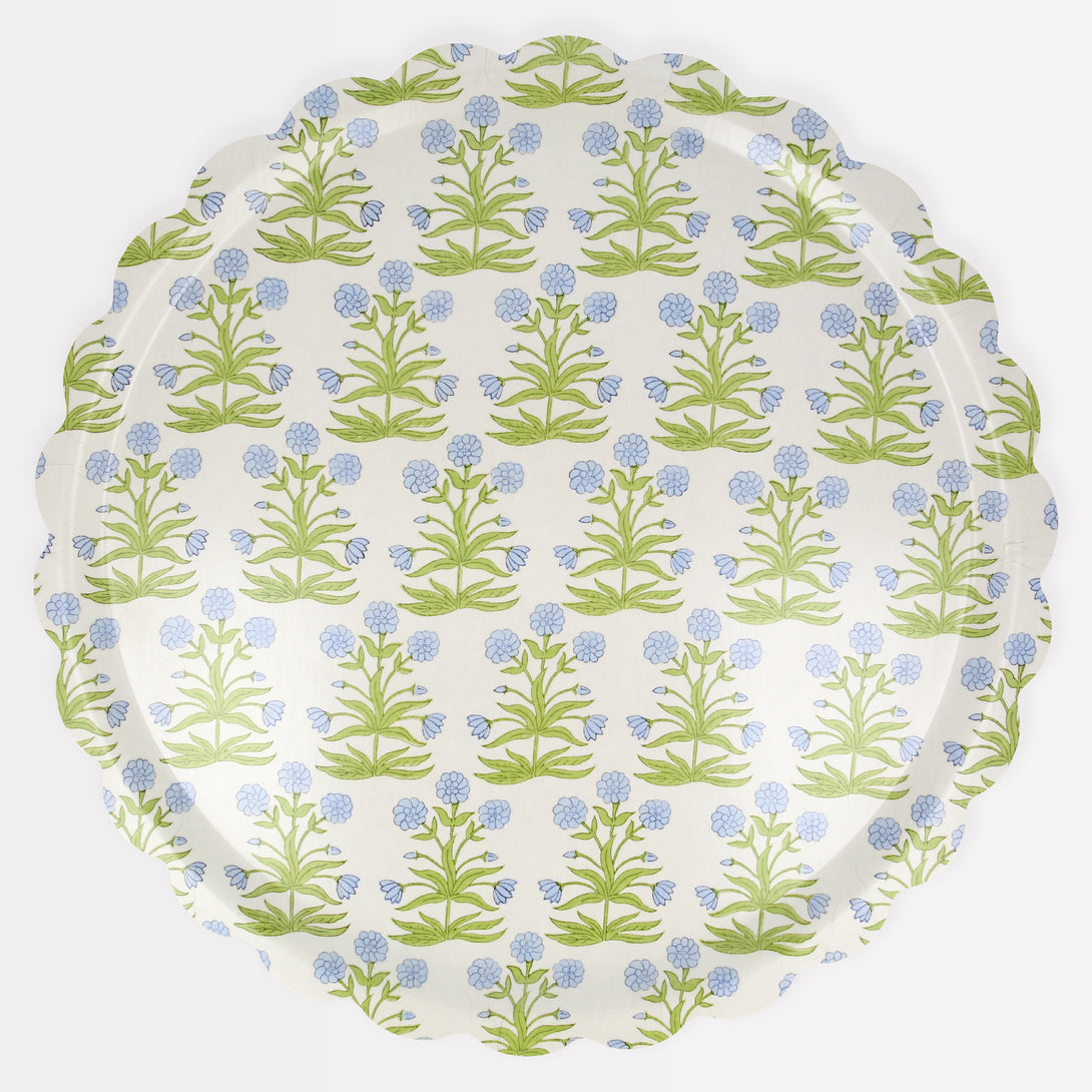 Our floral tray, with a pretty Molly Mahon floral pattern,  is made from wood with a melamine coating.