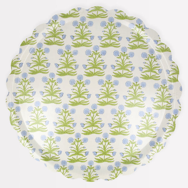 Our floral tray, with a pretty Molly Mahon floral pattern,  is made from wood with a melamine coating.