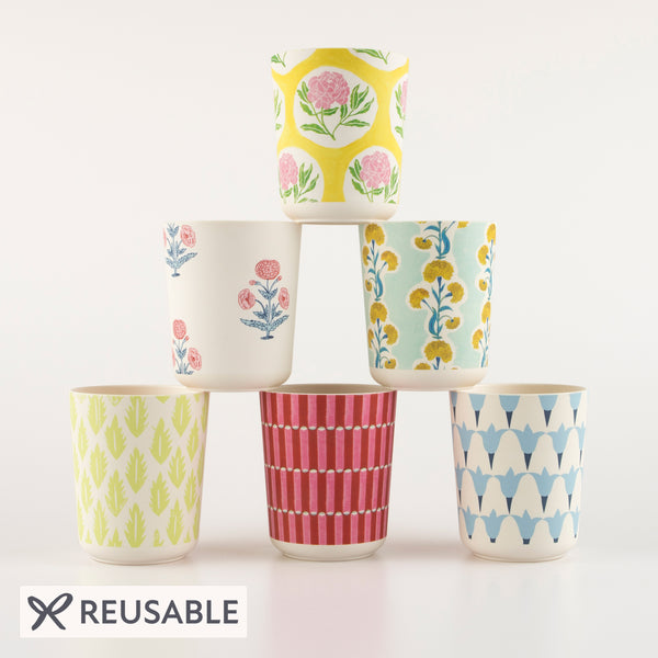 Our recycled plastic cups are perfect for any party, and feature Molly Mahon block print designs. Image1