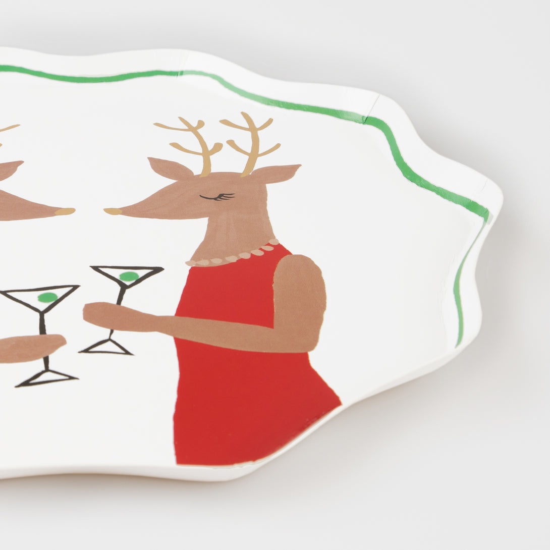 Our Christmas reindeer plates are perfect for a Christmas meal or Christmas cocktail party.