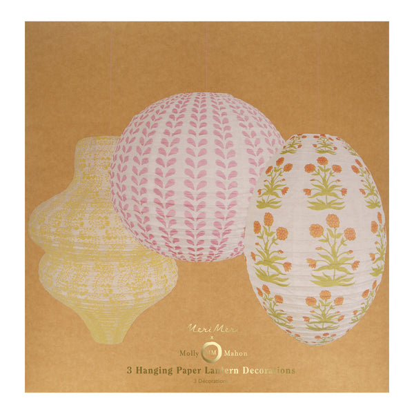 Our set of 3 hanging lanterns, with floral prints from Molly Mahon, are wonderful paper decorations for the home or parties. Image6