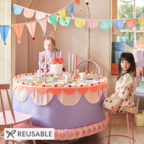 Reuse our colourful birthday garland year after year, this fabric garland is the perfect birthday wall decoration. Image1