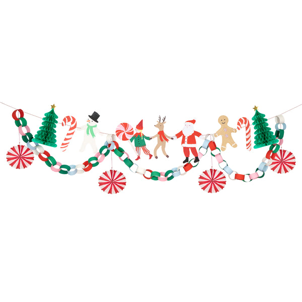 Our jolly Christmas garlands set includes colourful characters and icons, 3D paper fans, 3D Christmas trees and a paper chain to make and add. Image3