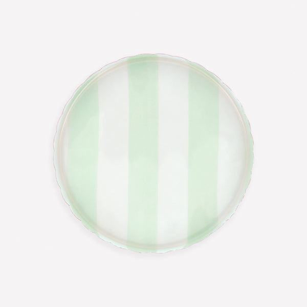 Use our enamel tray, made from metal with a clear enamel coating, with pastel blue and yellow stripes, to hold your accessories in style. Image1