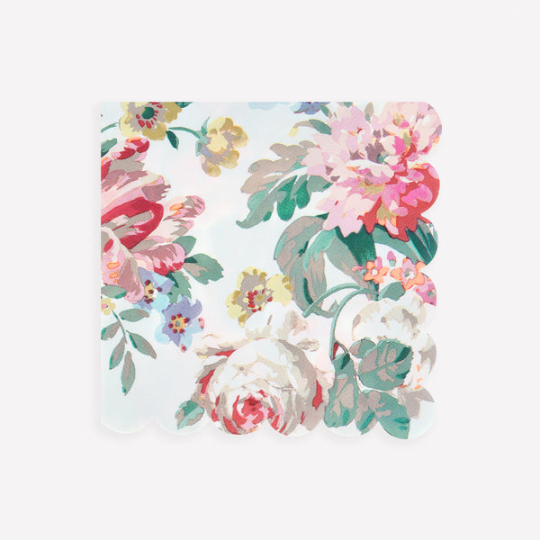 Our paper napkins, made from 3-ply paper, feature a beautiful bright floral design and a stylish scalloped edge, ideal for any celebration. Image1