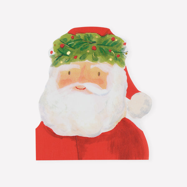 Our Santa napkins, made from 3-ply paper, have a beautiful painterly quality with foliage design details for a nostalgic folk-inspired feel. Image1