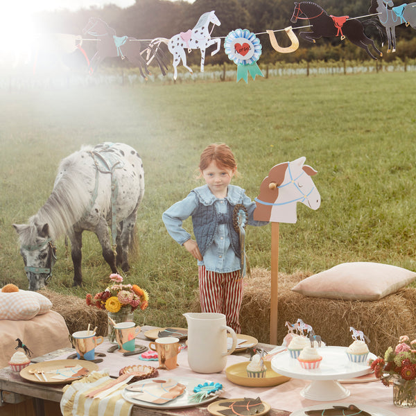 Make your horse birthday party look amazing with our special supplies, including a horse garland, tableware and a cupcake kit. 