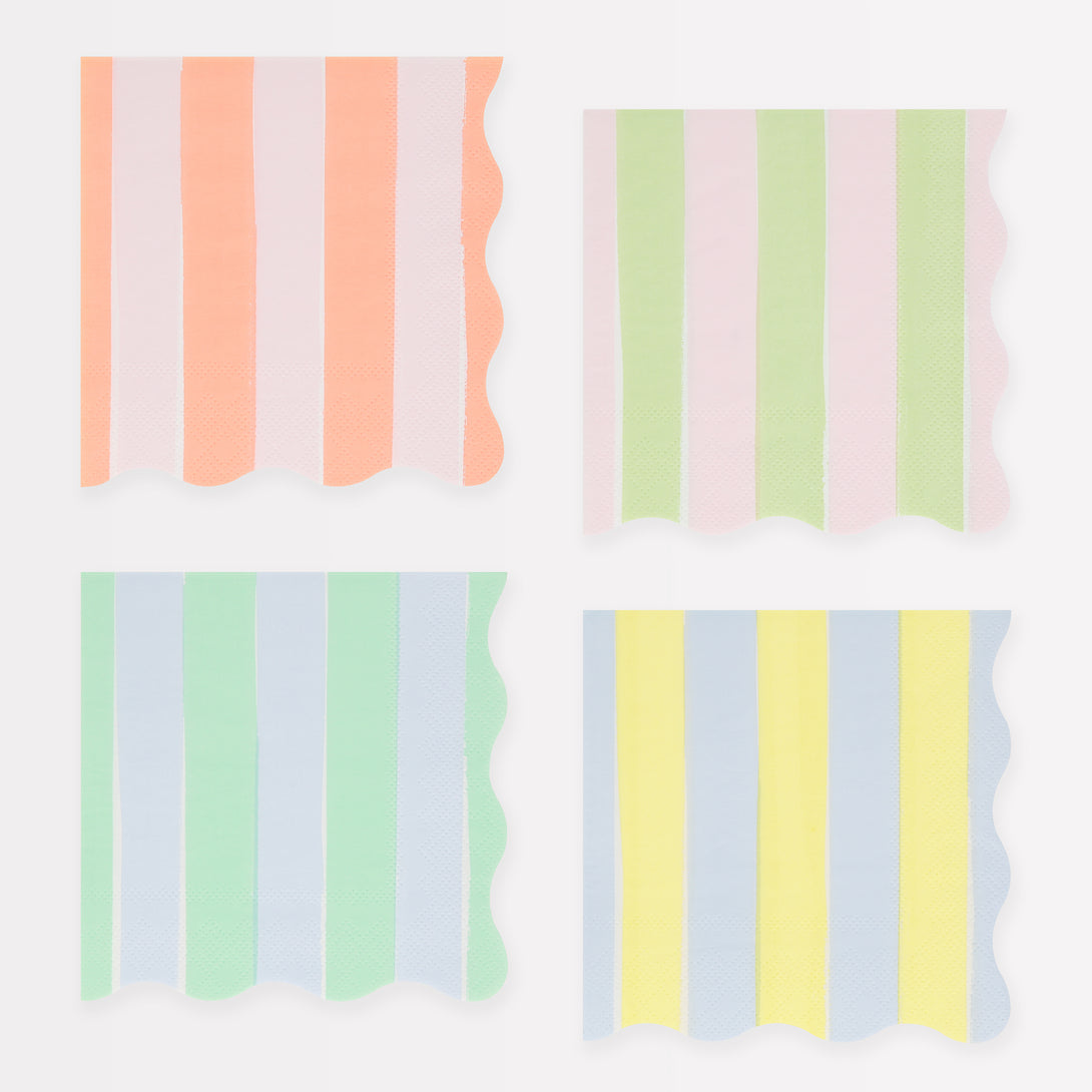 Our striped small napkins in pastel colours are perfect as cocktail napkins and paper napkins for picnics or garden parties.