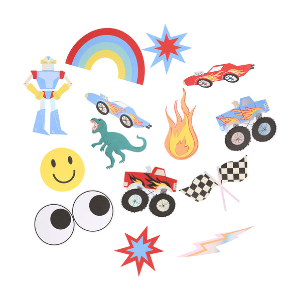 Our fun stickers, in the shape of classic toys, are great for kids craft activities and birthday parties. Image3