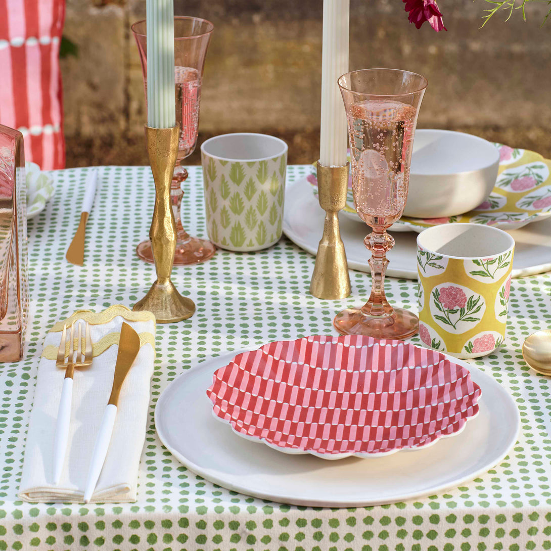 Our recycled plastic cups are perfect for any party, and feature Molly Mahon block print designs.