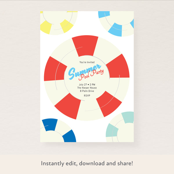 Pool Party Download & Print Invitation Image1