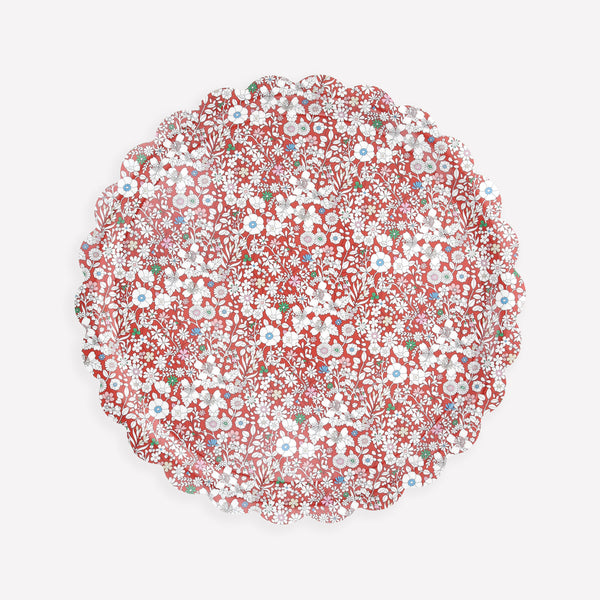 Our floral tray, made from wood and melamine, features a pretty red Liberty print, ideal for use over the festive season. Image1