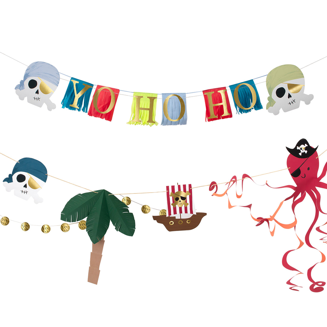 Make your pirate birthday party fun with our pirate garland, pirate hats, pirate paper plates, cups and napkins and party bags. 