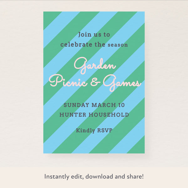 Green/Blue Fun Stripe Download & Print Invitation