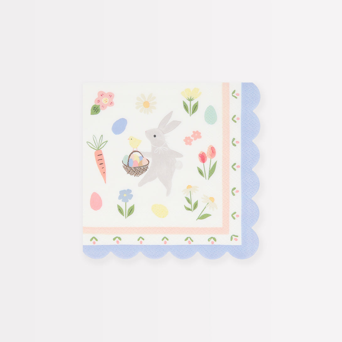 Our special Easter party napkins feature the Easter bunny and lots of springtime flowers, in soft pastel colours that look amazing.