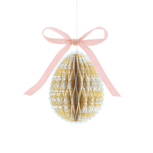 Our Easter egg decorations are made from honeycomb paper with Liberty floral designs, scalloped edges and velvet bows for luxe look. Image4