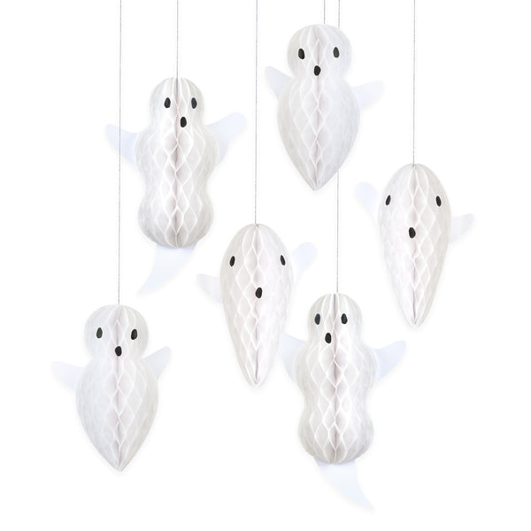 Add our honeycomb hanging ghost decorations to your Halloween party decor for a fabulous floaty 3D effect in the porch or windows. Image1