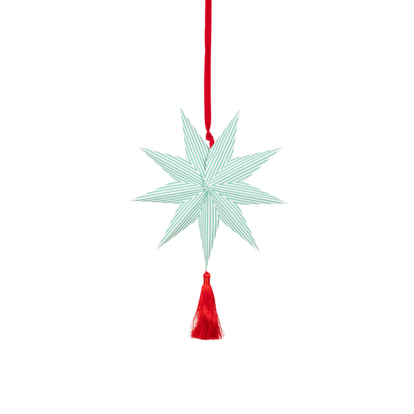 Our striped star decorations create a wonderful 3D shape, and are embellished with bright tassels and red velvet ribbons. Image5
