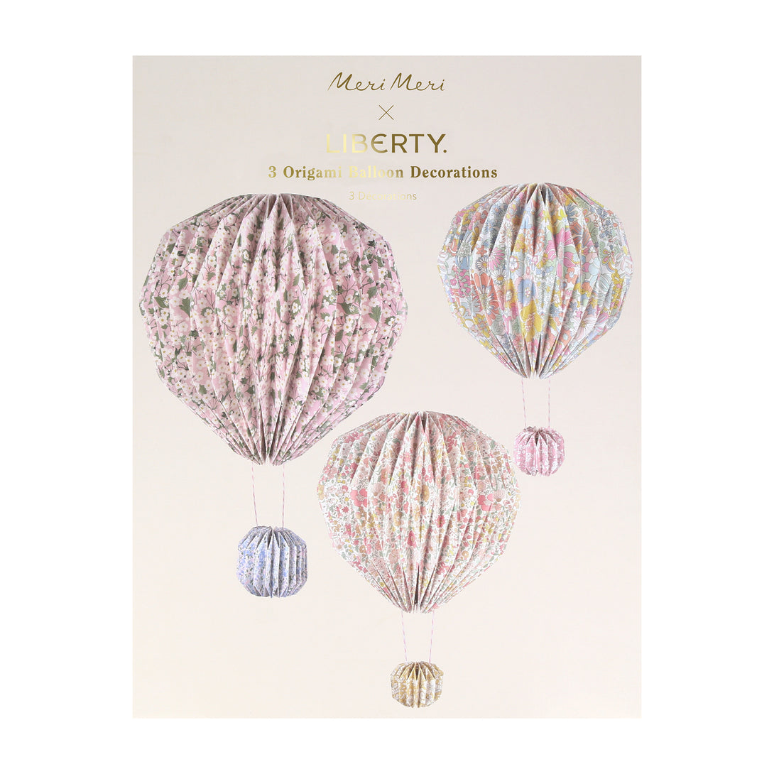 Our balloon decor set of 3 are fabulous paper decorations for hanging at parties or in the home, made with Liberty floral print designs.