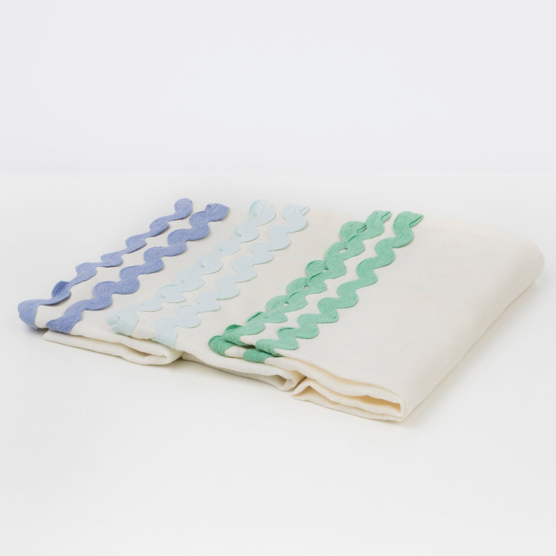 Our linen napkins are designed as reusable napkins, and have ric rac details.