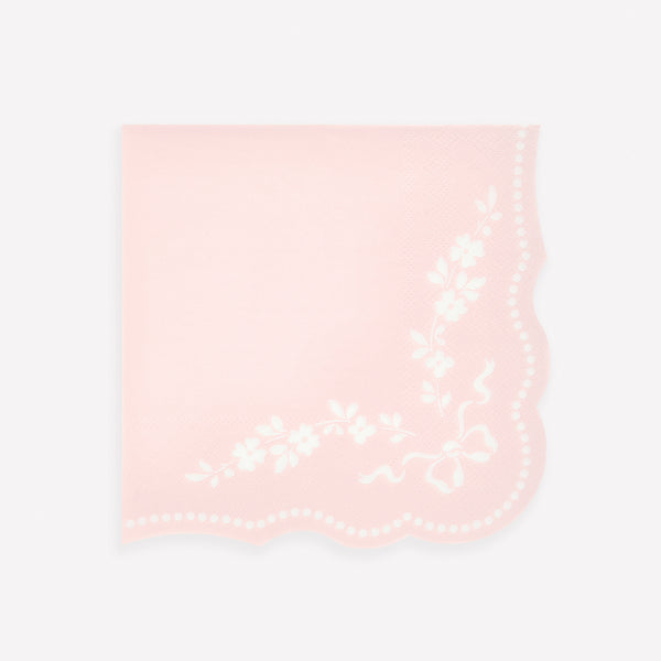 Our large paper napkins are a beautiful combination of pastel pink with white ornamental patterns, perfect for bridal showers or baby showers. Image1