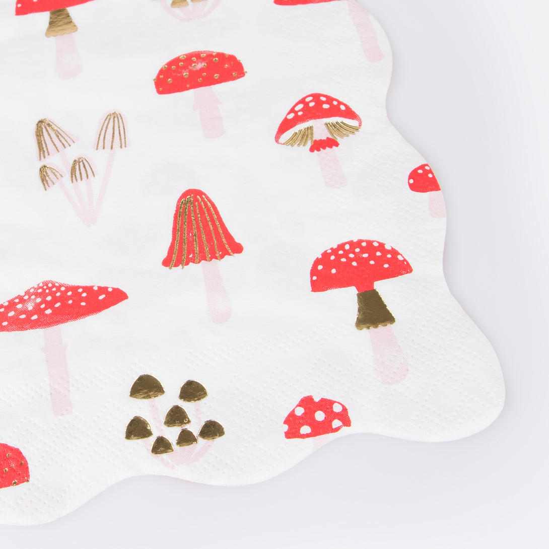 Our Christmas party napkins have a marvellous mushroom design in red, white, pink and gold.