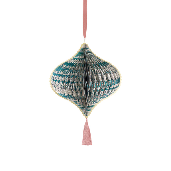 Our large Christmas decorations feature 3D honeycomb details, Liberty print designs in rich seasonal colours, tassels and satin ribbons. Image6
