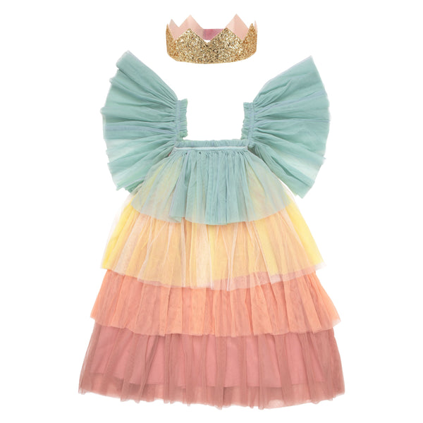 This princess costume for kids is made from colourful tulle layers and comes with a gold princess crown. Image9