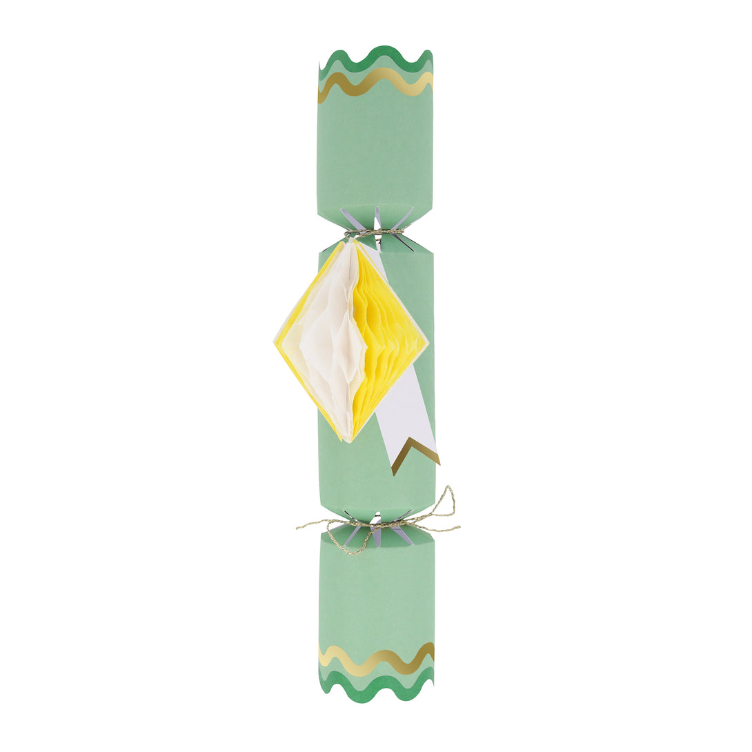 Our Christmas crackers have gift tags and fun honeycomb embellishments, and contain a joke, party hat and toy.