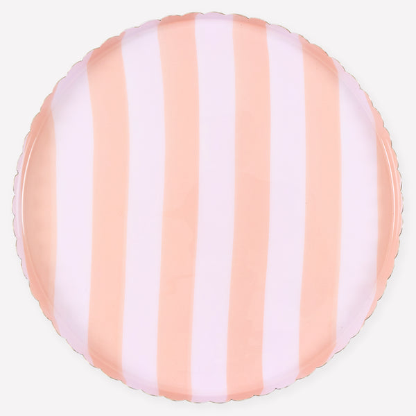Our enamel tray, made with metal and an enamel coating, features pink and orange stripes for a really stylish look. Great to hold accessories. Image1