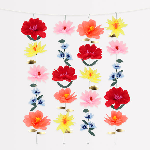 Use our bright flower wall, made with bright tissue paper flowers, to add colour and charm to any party or as a floral home decoration.