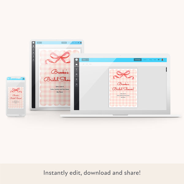Gingham Bow Download & Print Invitation Image2