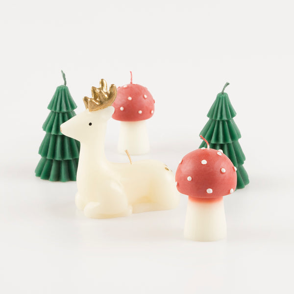 Our festive candle set, with Christmas tree candles, reindeer and mushrooms, make a great Christmas host gift. Image3