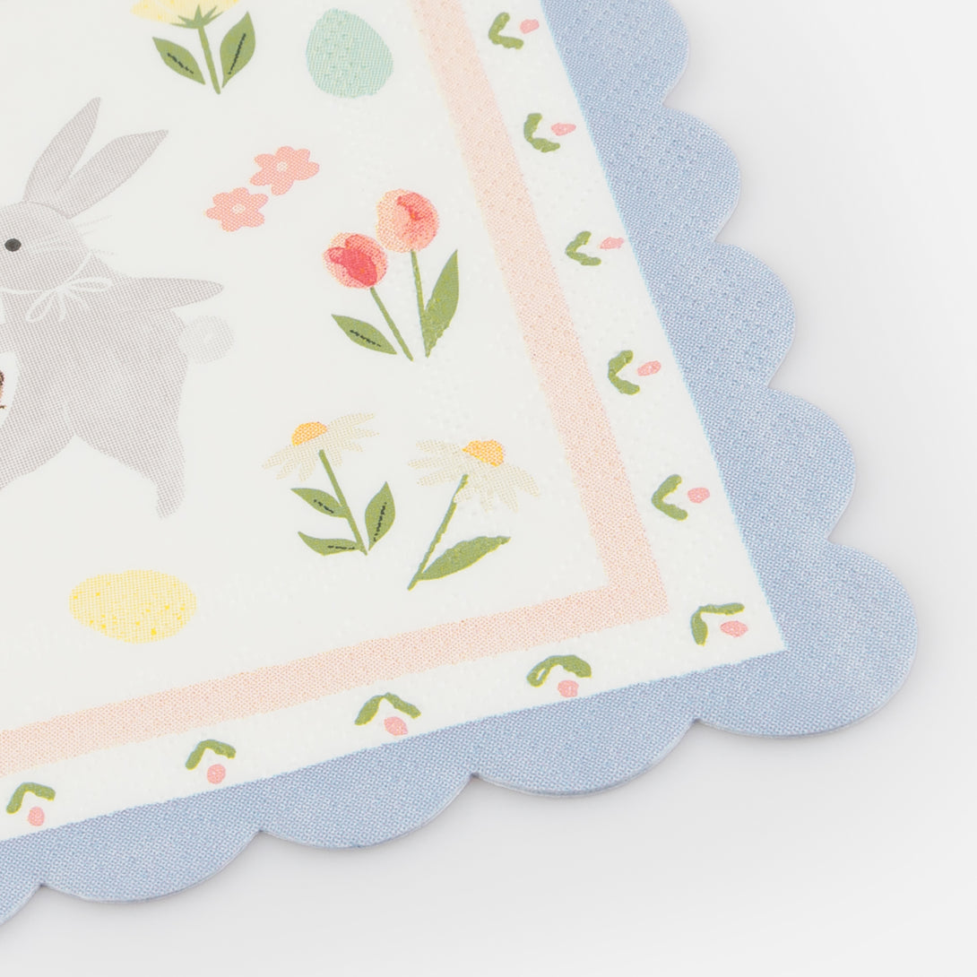 Our large napkins, with the Easter bunny and flowers, are perfect for your Easter party table.