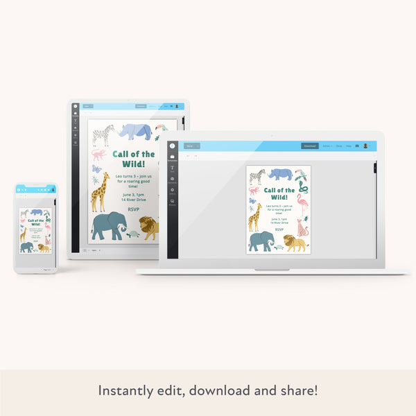 Safari Animals Download & Print Invitation