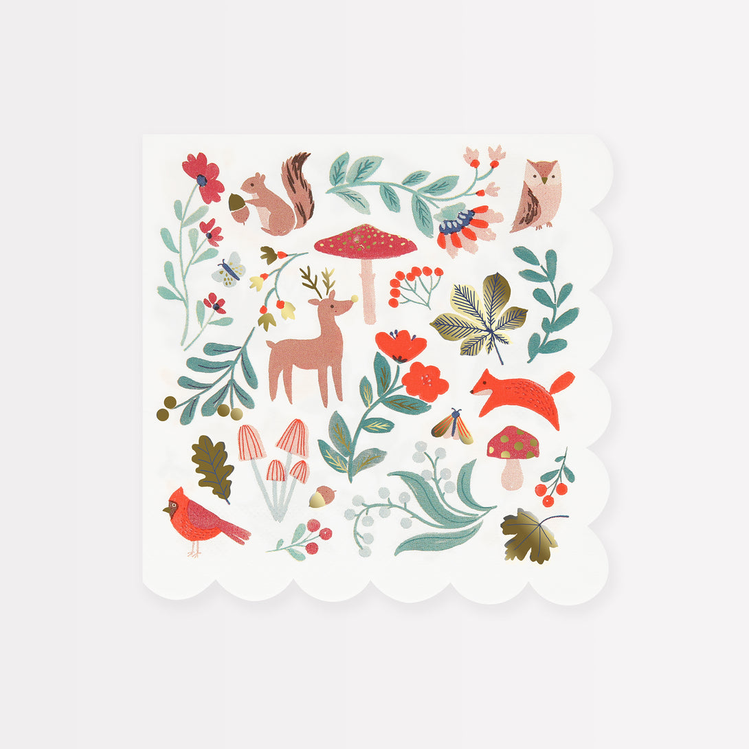 Our party napkins, with wintry woodland animals and flowers, will look amazing on your Christmas table.