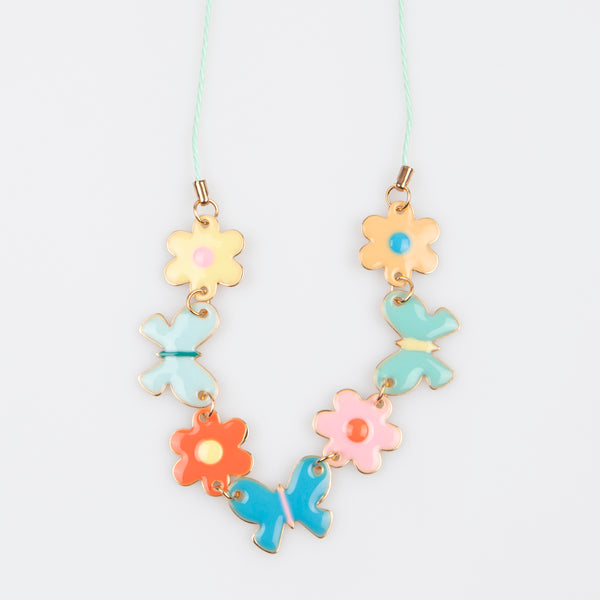 Our springtime charm necklace features enamel butterflies and flowers, a delightful gift. Image2
