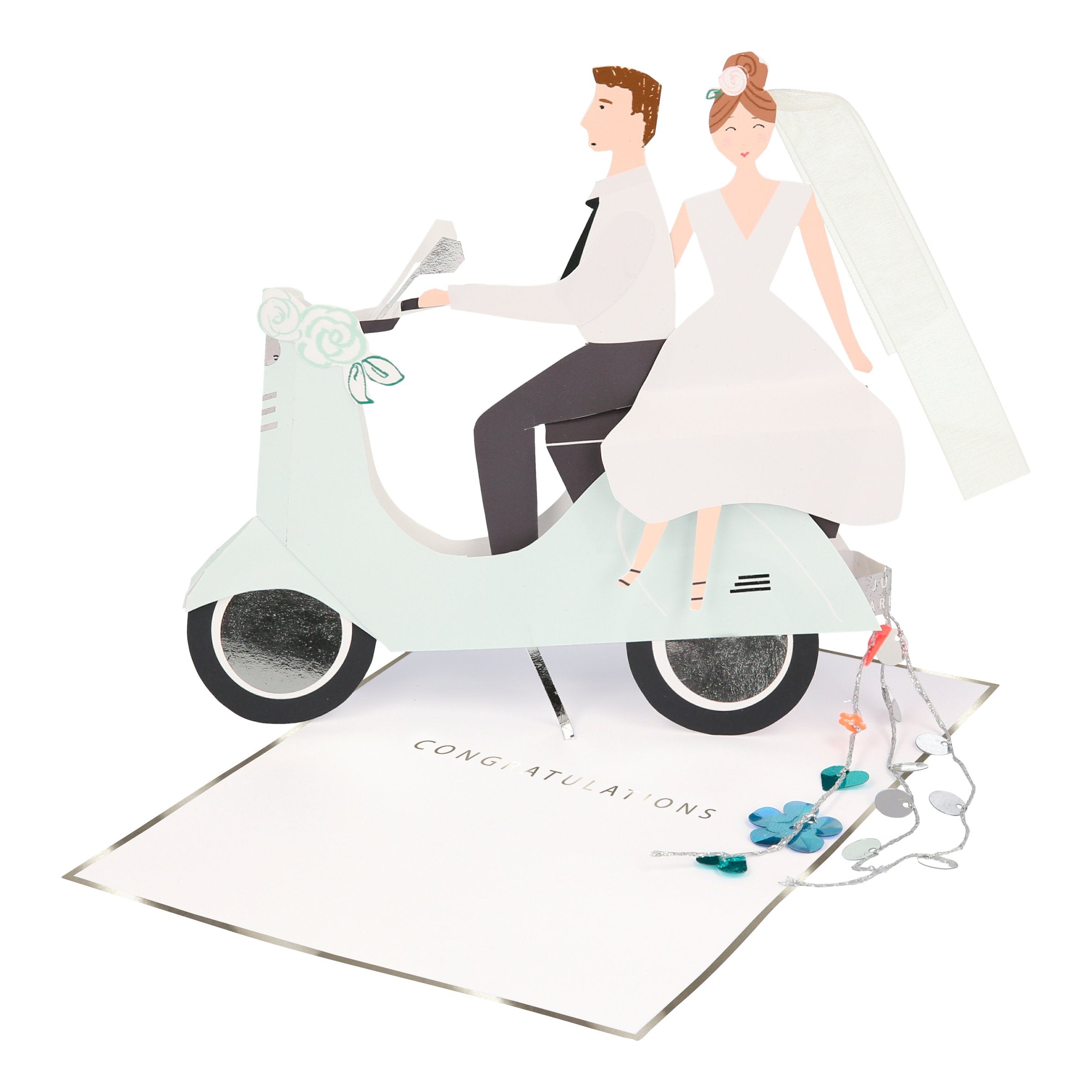 Give your best wishes to the happy couple with our 3D card with a congrulatory wedding card message.
