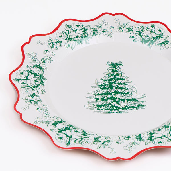 Our Christmas side plates, made from heavyweight paper, feature a fancy Toile de Jouy print and a red ornate border for a stylish look. Image3