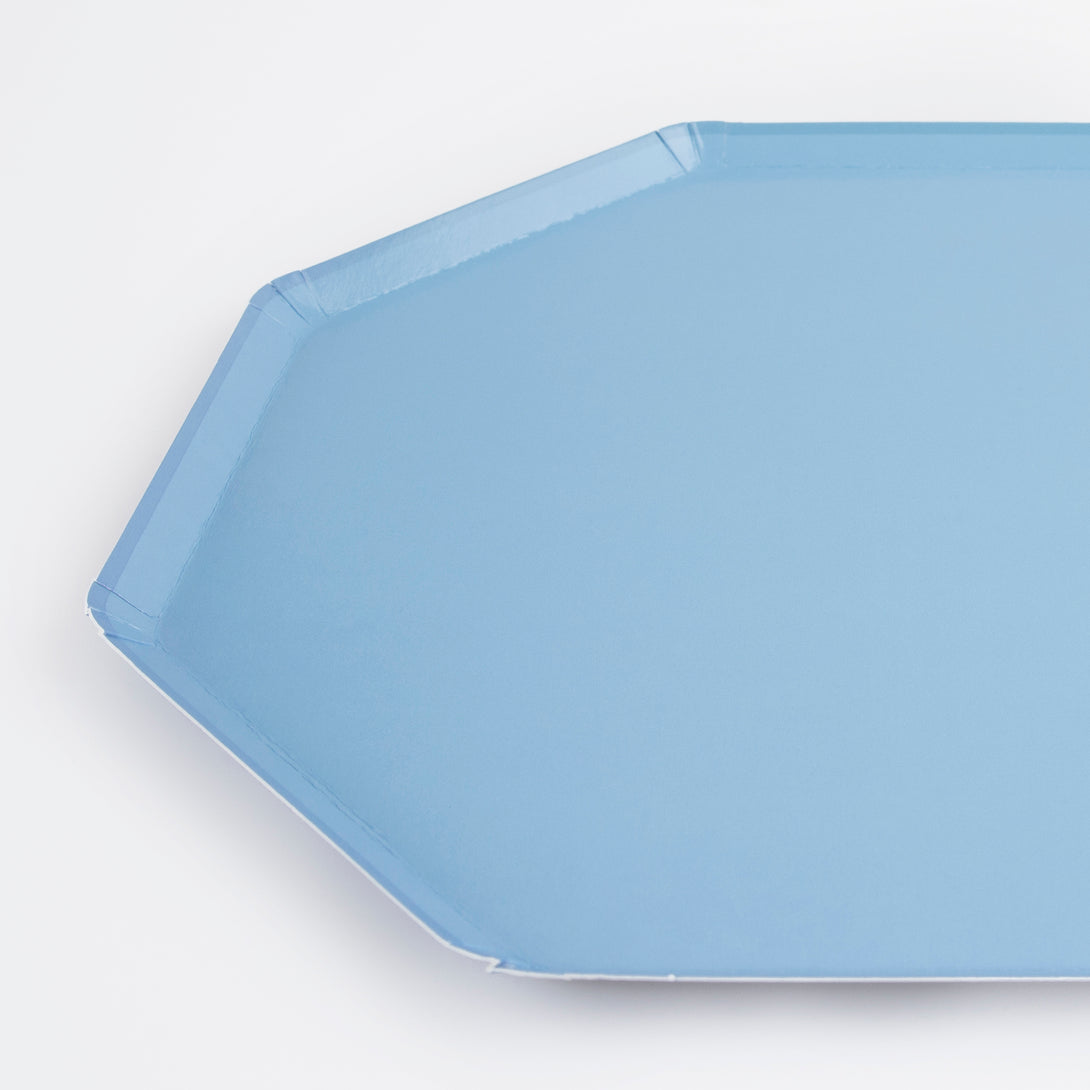 Our paper plates, in cornflower blue, are ideal for any special dinner party.