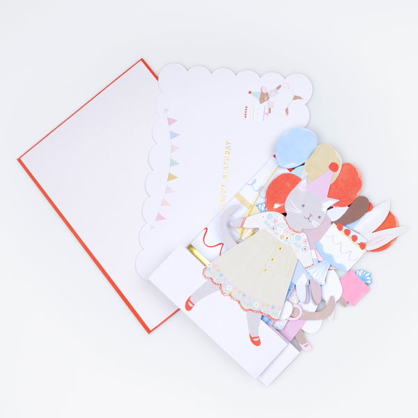 Our animal card is ideal as a birthday card for kids, featuring adorable animals and balloon in a fold-out concertina style for display. Image4