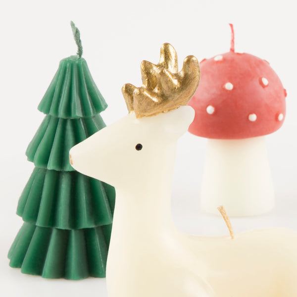 Our festive candle set, with Christmas tree candles, reindeer and mushrooms, make a great Christmas host gift. Image4