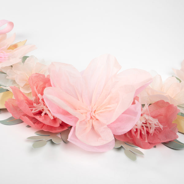 Our elegant paper garland is crafted with paper flowers and pink bows for a really beautiful hanging decoration ideal for a bridal shower. Image5
