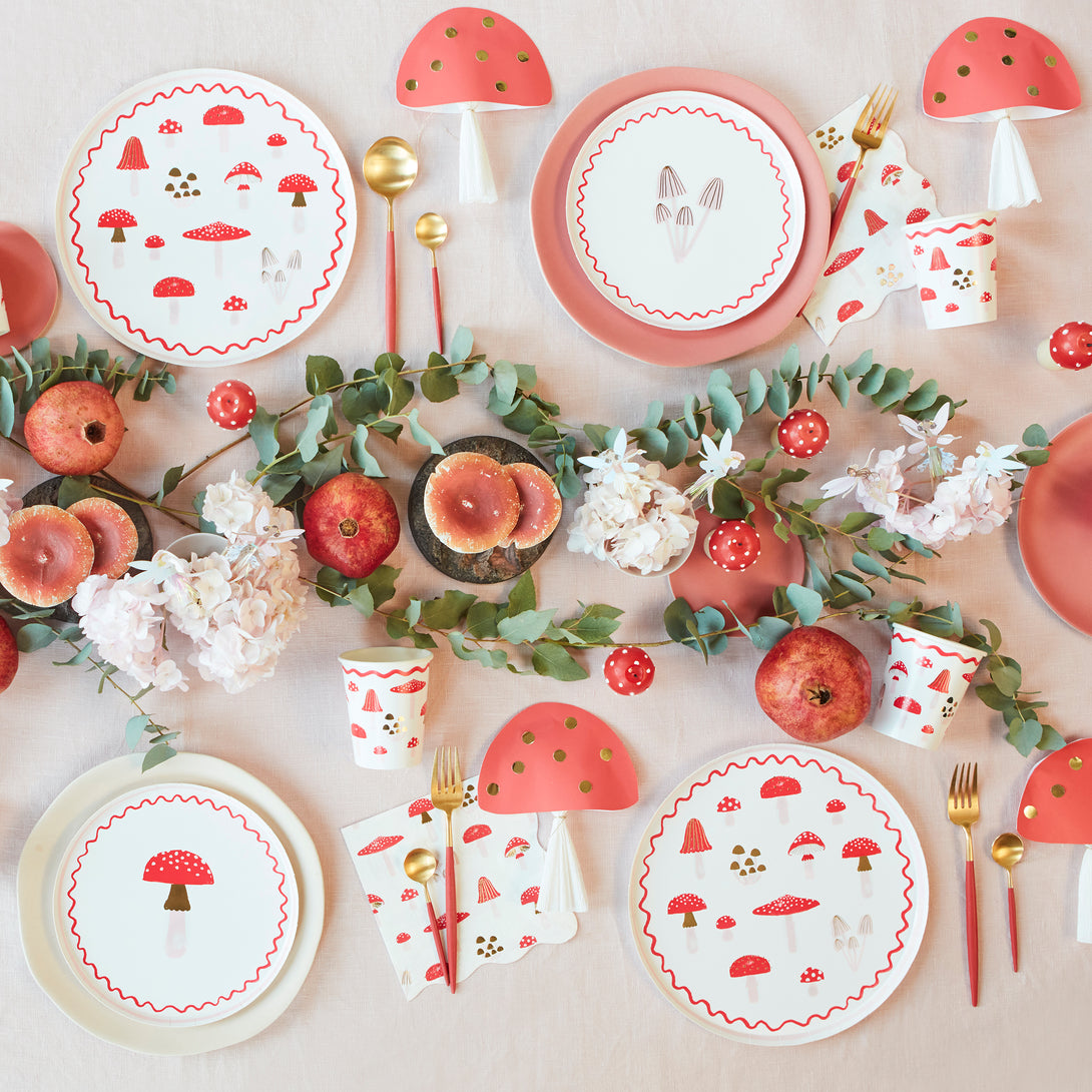 Our luxury Christmas crackers, in the shape of mushrooms, contain a red party hat, a joke and a fun enamel mushroom charm.