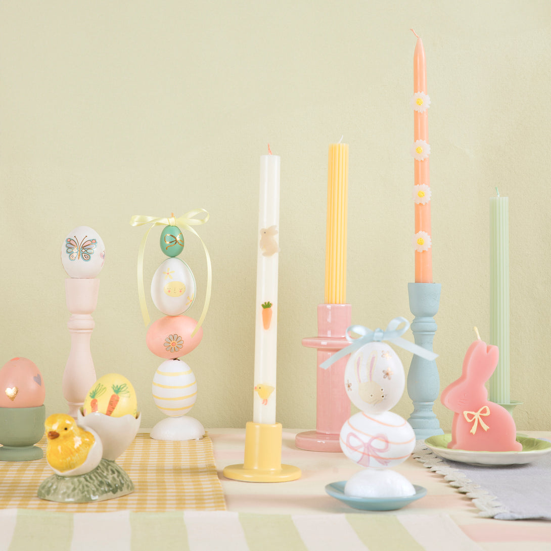 Our Easter candles, with handpainted details, make the perfect Easter decorations for your party table or mantel.