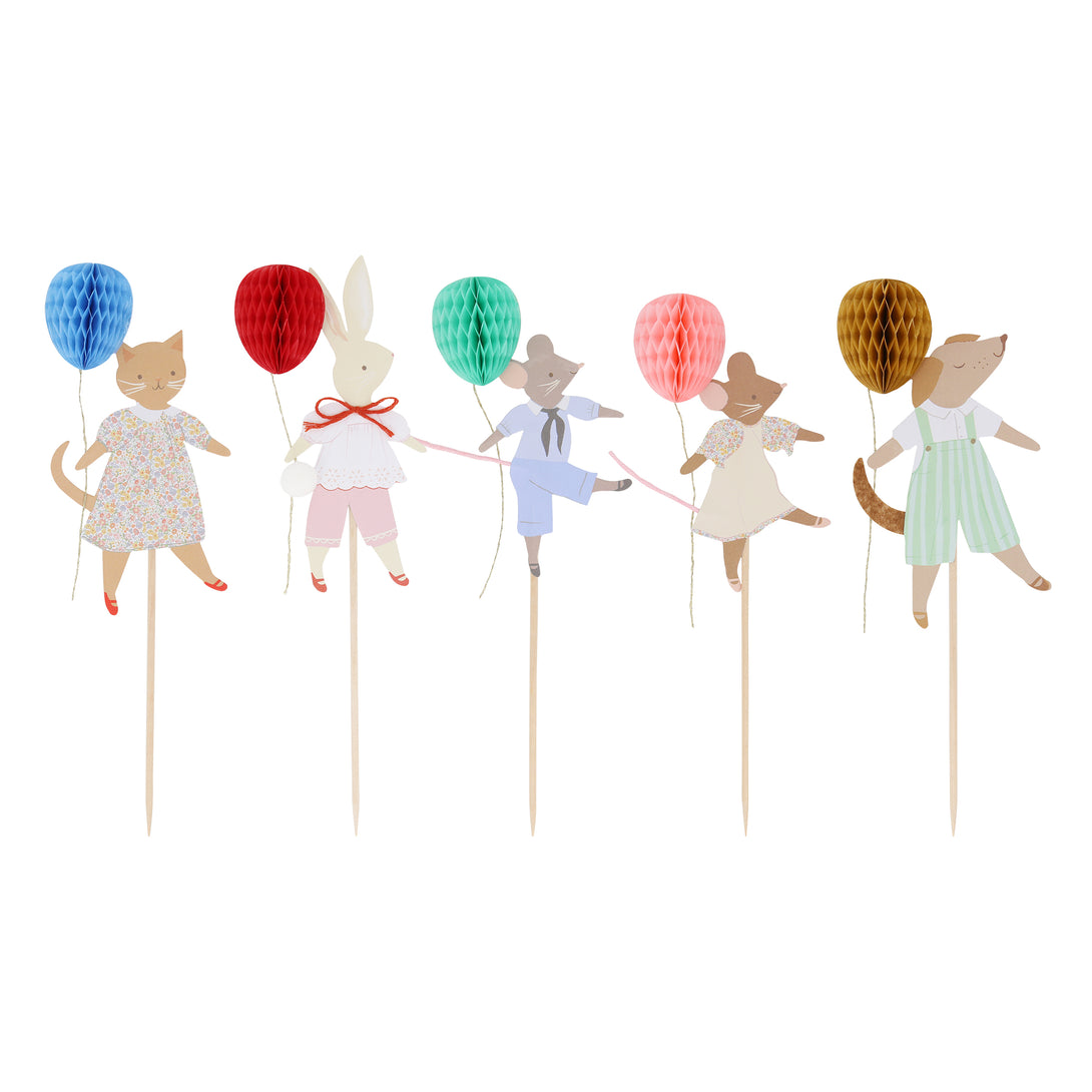 Our cake toppers feature animals with honeycomb balloons  and fun embellishments, to make your baby shower or birthday party look great.