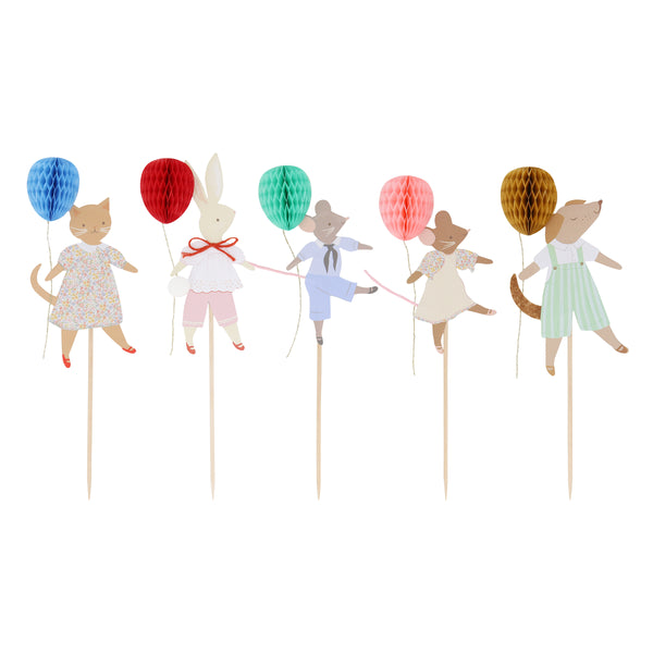 Our cake toppers feature animals with honeycomb balloons  and fun embellishments, to make your baby shower or birthday party look great.