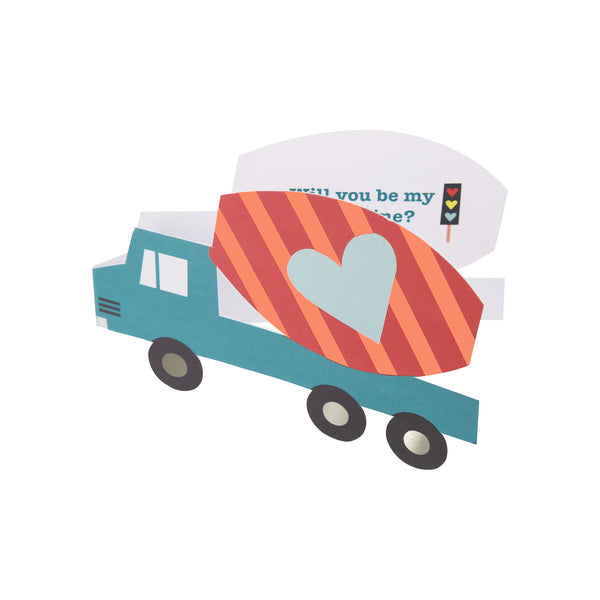 Our Valentine's cards for kids set include brightly coloured trucks and Valentine's stickers. Image4