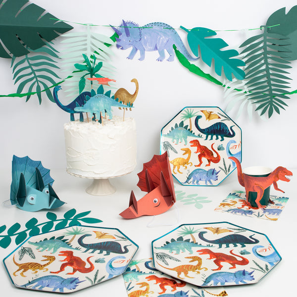 Get all the dinosaur party supplies you need for 8 guests in one box. 