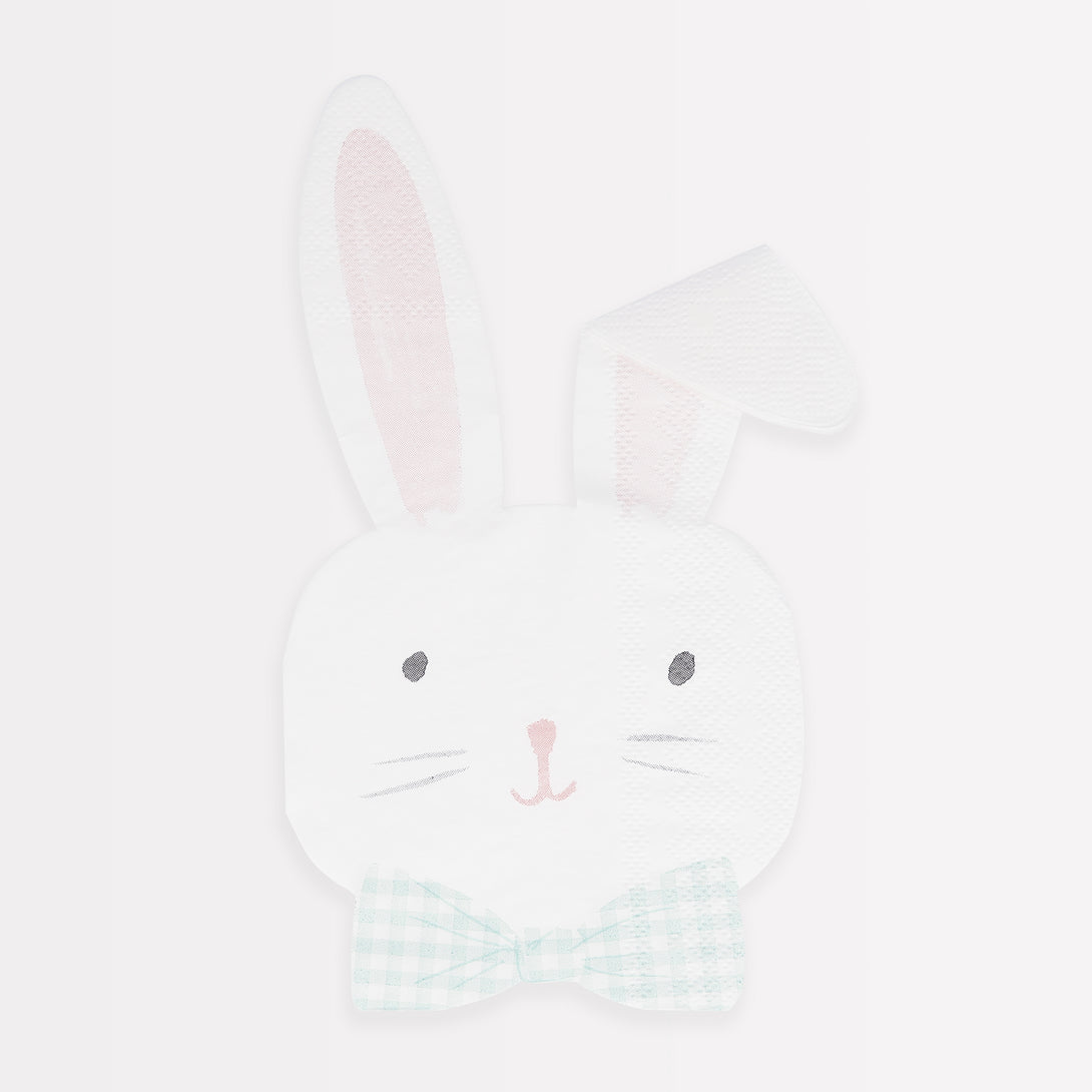 Our Easter party napkins, in the shape of the a bunny, feature on-trend gingham bows.